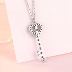Love Key with Zircon Pendant Silver Necklace for Women