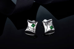 Pillow Shape Enamel Silver Stud Earrings