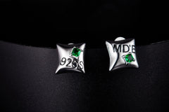 Pillow Shape Enamel Silver Stud Earrings
