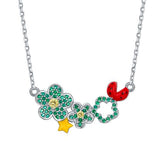 Ladybug and Flowers Enamel Silver Necklace
