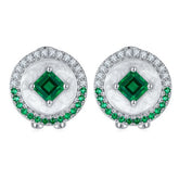 Square Green Topaz Enamel Circle Stud Earrings