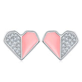 Pink Enamel Heart Silver Stud Earrings