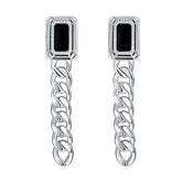 Silver Link Chain Enamel Earrings for Women