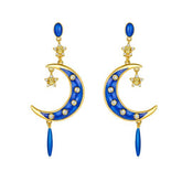 Moon Star Enamel Drop Earrings for Women