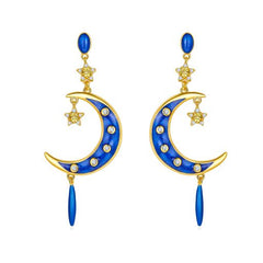 Moon Star Enamel Drop Earrings for Women
