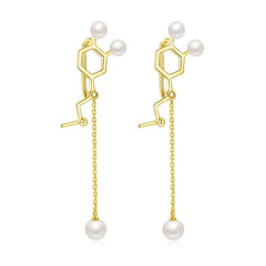Molecule Structure Pearl Tassel Ear Bone Clips