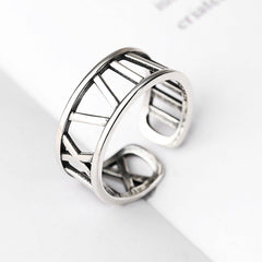 Hollow Roman Numeral Silver Ring for Women