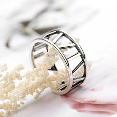 Hollow Roman Numeral Silver Ring for Women