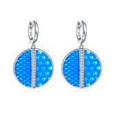 Circle Enamel Silver Drop Earrings for Women