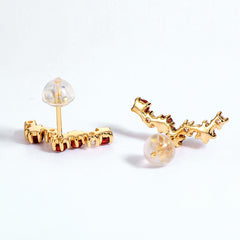Irregular Row of Natural Red Garnet Zircon Sterling Silver Stud Earrings