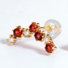 Irregular Row of Natural Red Garnet Zircon Sterling Silver Stud Earrings