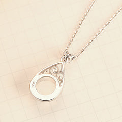Moonstone Hollow Pear Drop Pendant Silver Necklace for Women