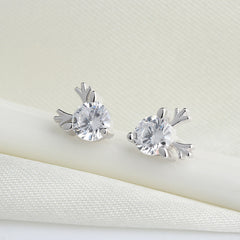 Round Zircon Antler Silver Studs Earrings for Women