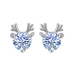 Round Zircon Antler Silver Studs Earrings for Women