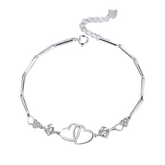 Hollow Heart Buckle with Zircon Silver Bracelet for Women