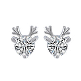 Round Zircon Antler Silver Studs Earrings for Women
