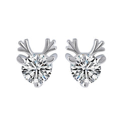 Round Zircon Antler Silver Studs Earrings for Women