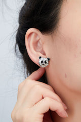 Panda Enamel Silver Studs Earrings for Women