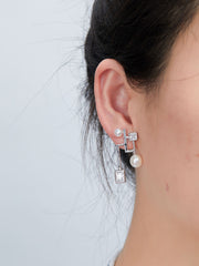 Enamel Pearl Geometric Shape Earrings