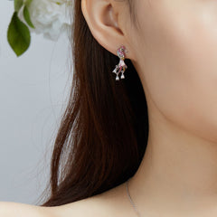 Pink Enamel Rosefinch Dorp Earrings