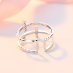 Double Cross with Zircon Silver Split Ring for Women