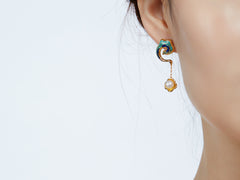 Enamel Flying Phoenix with Pearl Drop Earrings