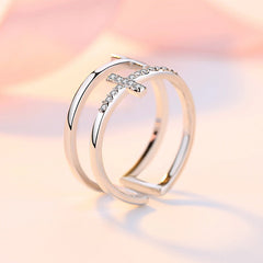 Double Cross with Zircon Silver Split Ring for Women