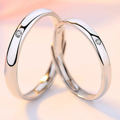 Simple Zircon Silver Couple Ring