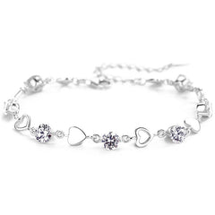 Smooth Heart with Round Zircon Silver Bracelet for Women