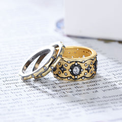 Plated Gold with Zircon 3-pieces Set Vintage Sterling Silver Ring