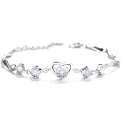 Heart with Round Zircon Silver Bracelet for Women