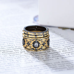 Plated Gold with Zircon 3-pieces Set Vintage Sterling Silver Ring