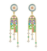 Colourful Enamel Flower Window Drop Earrings