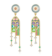 Colourful Enamel Flower Window Drop Earrings