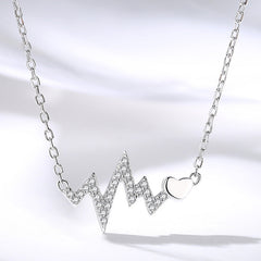 Valentine's Day Gift Zircon Heartbeat Shape Silver Necklace for Women