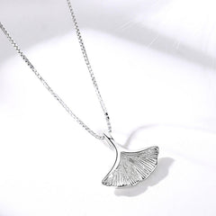 Ginkgo Leaf Pendant Silver Necklace for Women