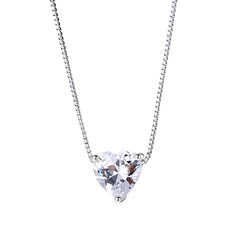 Valentine's Day Gift Three Prongs Heart-shaped Zircon Pendant Silver Necklace for Women