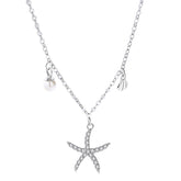 Zircon Starfish Shell with Pearl Silver Silver Necklace for Women