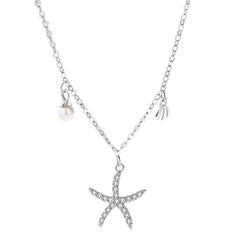 Zircon Starfish Shell with Pearl Silver Silver Necklace for Women
