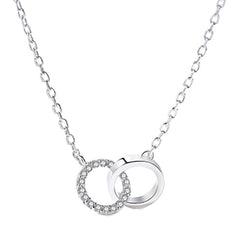 Double Circle Buckle with Zircon Pendant Silver Necklace for Women