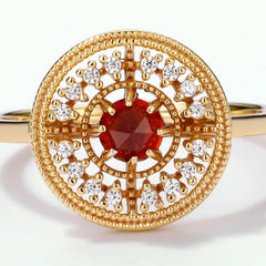 Zircon Disc Round Natural Red Garnet Opening Sterling Silver Ring