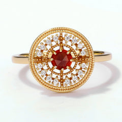 Zircon Disc Round Natural Red Garnet Opening Sterling Silver Ring