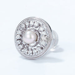 Zircon Disc Round Natural Freshwater Pearl Sterling Silver Stud Earrings
