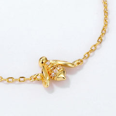 Pink Crystal Rose Bee and Leaf Zircon Sterling Silver Bracelet