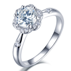 Flower Halo 1.0 Carat Round Cut Moissanite Engagement Ring