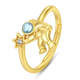 Natural Swiss Blue Topaz Astronaut Zircon Star Opening Sterling Silver Ring