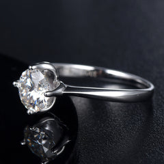 (1.0CT) Moissanite Round Cut Four Prongs Solitaire Opening Silver Engagement Ring for WomenAdjustable