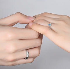 Deer with Blue Zircon Silver Couple Rings for Women