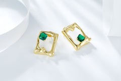 Golden Square Shape Enamel Stud Earrings