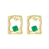 Golden Square Shape Enamel Stud Earrings